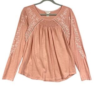 Sundance Slub Knit Floral Embroidered Ladder Keyhole Womens Sz Small Pink Smock